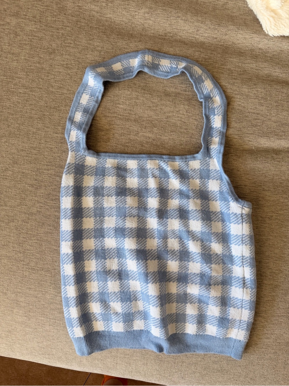 Abercrombie & Fitch Light Blue and White Check Knit Tank